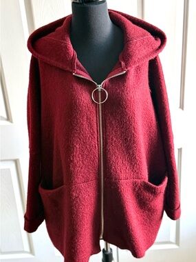 Mango Basics Hooded Teddy Jacket in Deep Wine